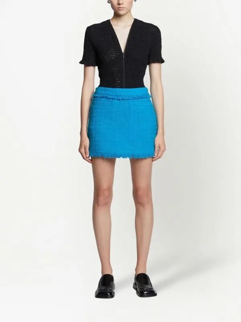 Proenza Schouler White Label Frayed Hem Tweed Mini Skirt - Bright Blue